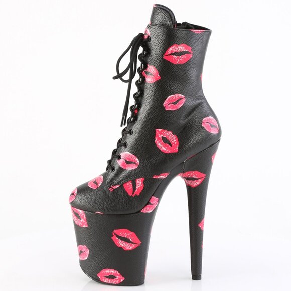 Lips Kisses Platform High Heel Lace Up Ankle Boots - Picture 1 of 5